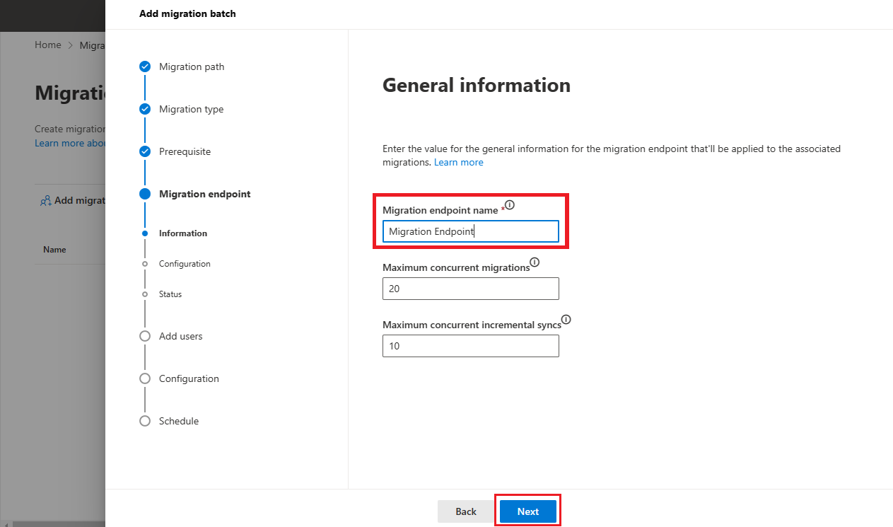 enter the migration endpoint name