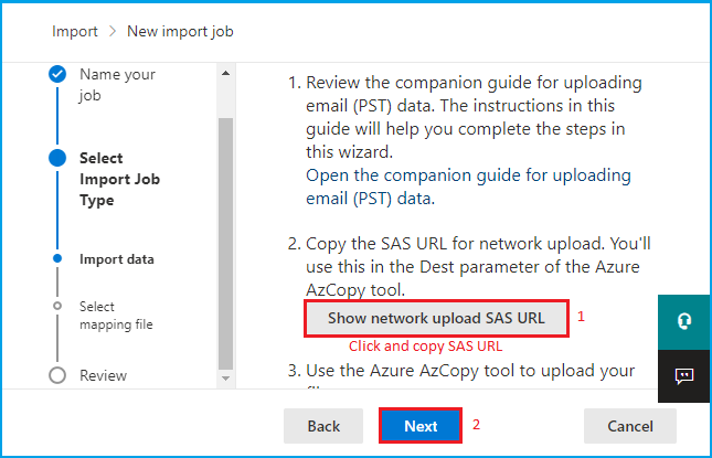 click and copy SAS URL