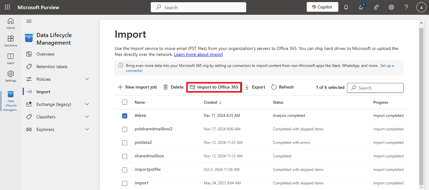 import to office365