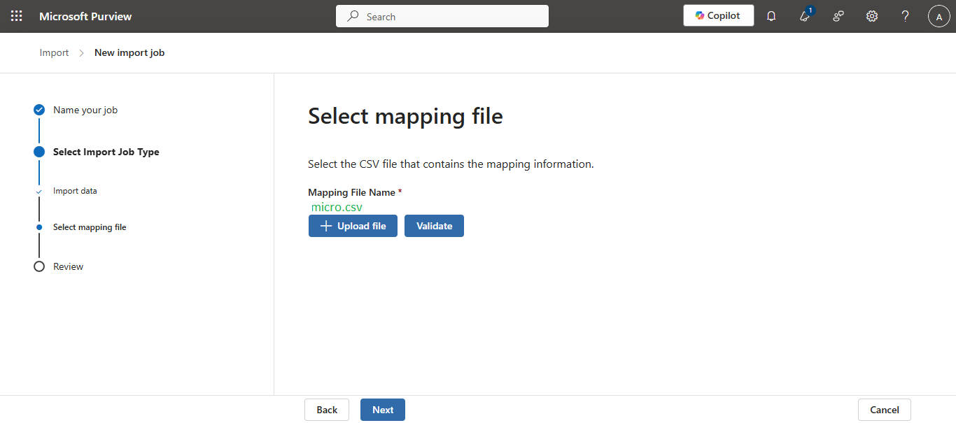 upload csv file and validate