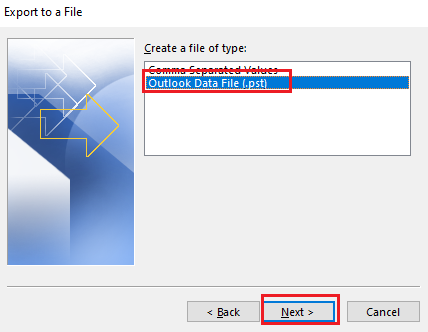 Choose Outlook Data File