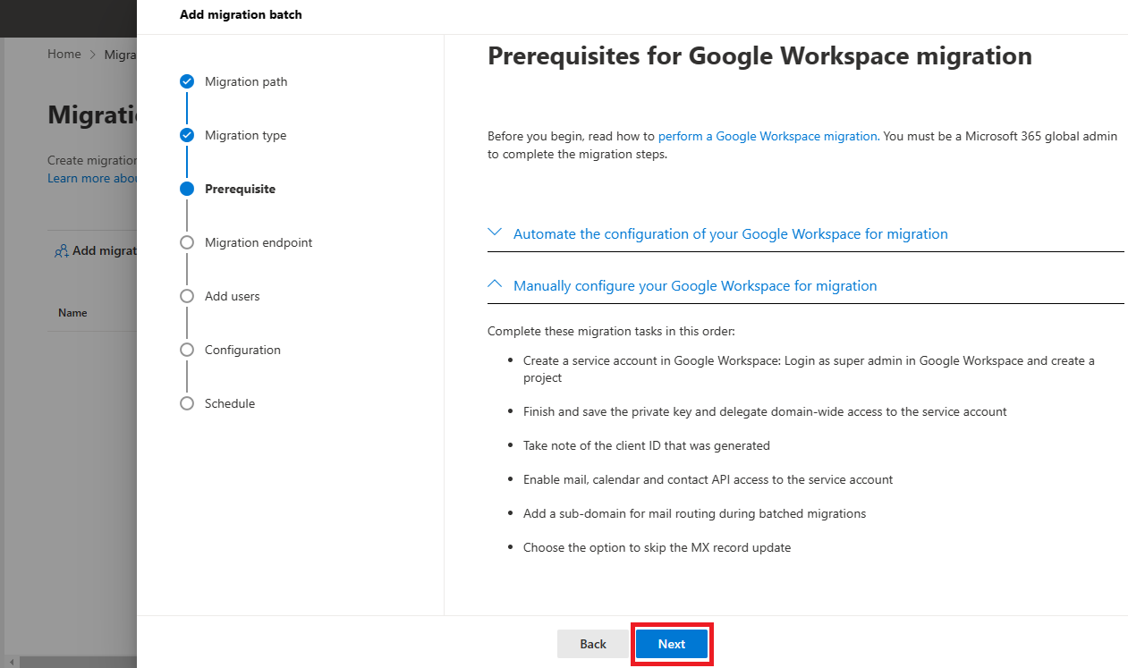 prerequisites for google workspace migration process