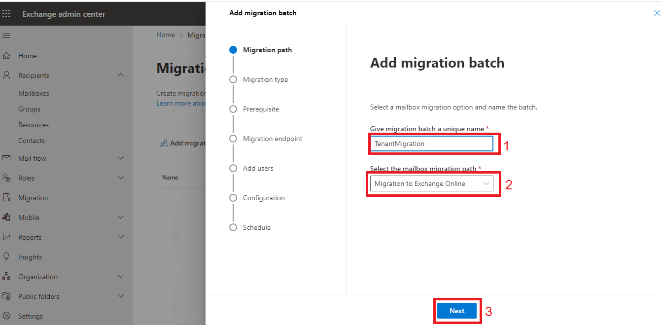 add migration batch then select next