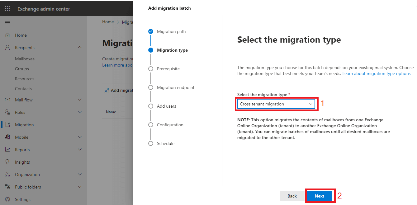 select migration type then click on next