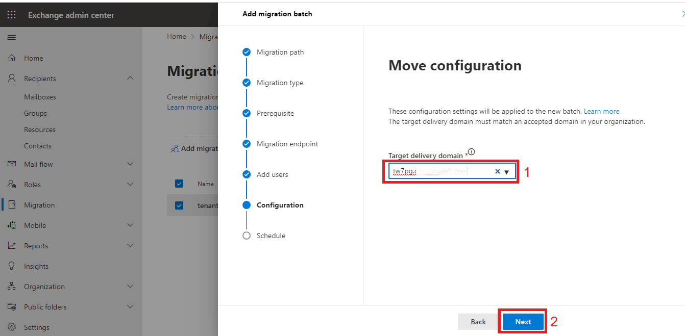 enter target delivery domain then click on next