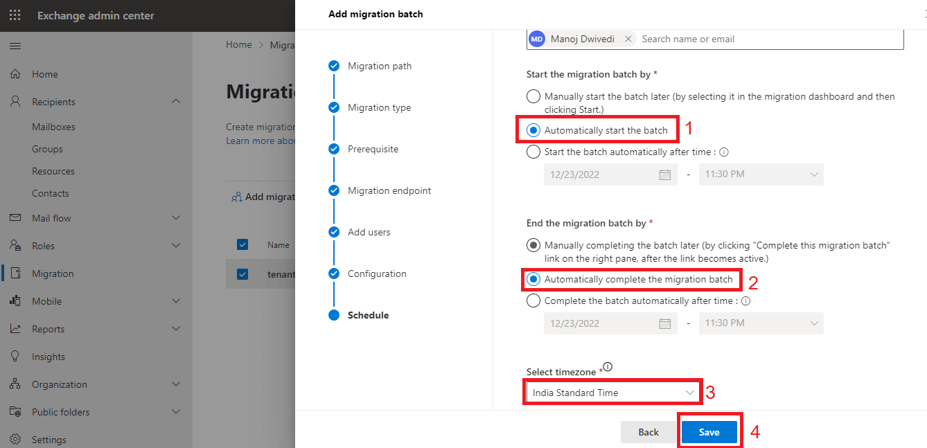 enter schedule details and click save