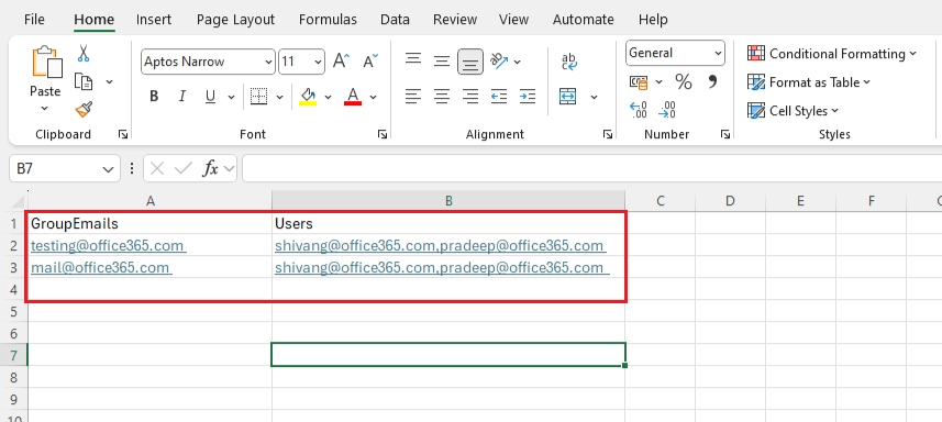 create csv file contain group