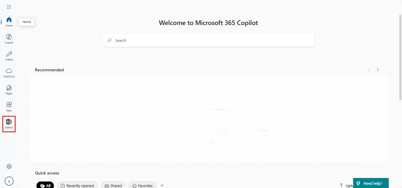 Choose Admin in office 365