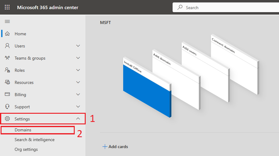Go to Settings in office 365