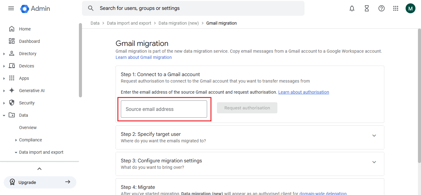 enter the Source email