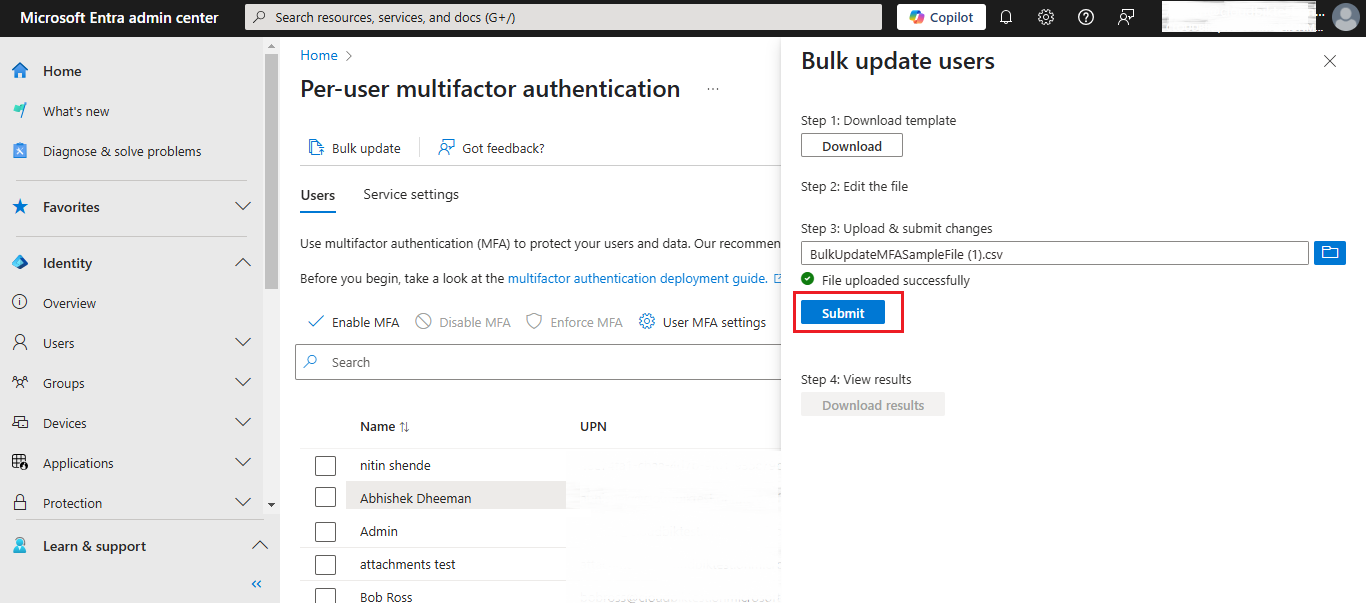 upload the csv file